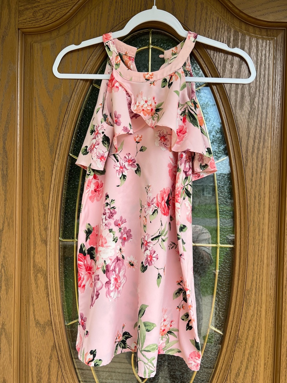 Montaeu Girls' Peach Floral Ruffle Cold-Shoulder Dress size 8